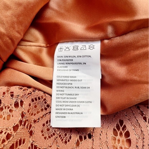 NWT Bardot Dress Isla Long Sleeve Lace Ruched Mini Copper Rose Size Small NEW - Picture 11 of 14